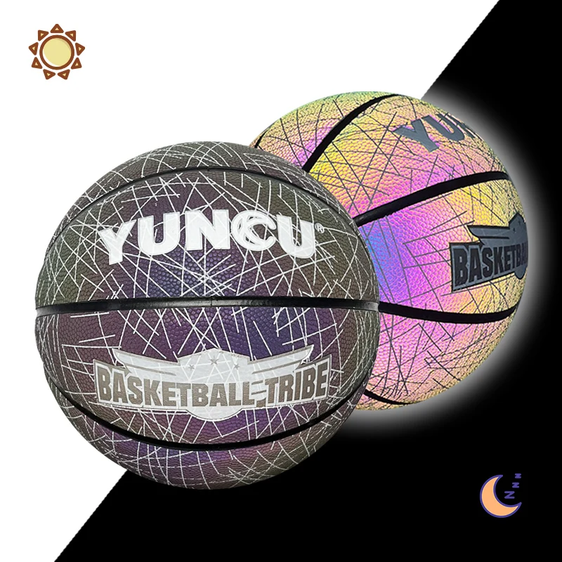 

YUNCU basketball reflective luminous holographic moisture-absorbing PU basketball is suitable for night entertainment, Christmas