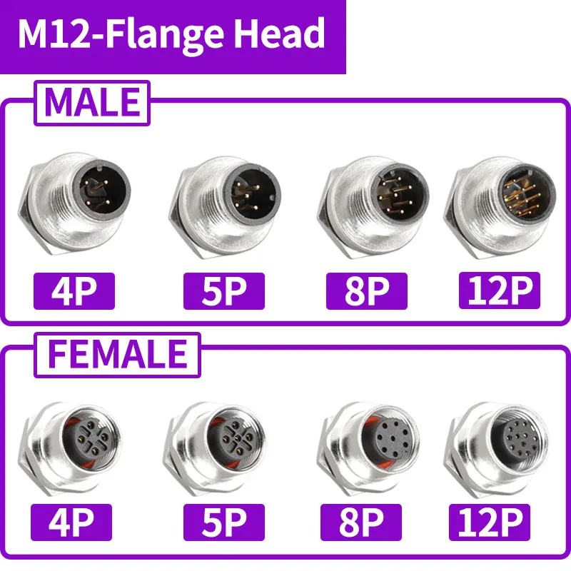 5/20 PCS M12 Connector Aviation Plug 4P 5P 6P 8P 12P Straight/Right Angle Head Male Female Docking Waterproof Sensor Connector