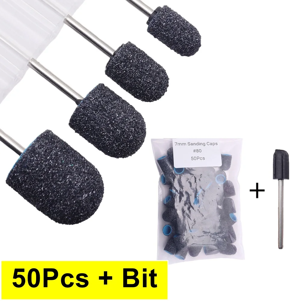 50pcs Pedicure Care Sanding Caps Mandrel Pedicure Manicure Remove Dead Skin Polishing Foot Care Clean Cuticle Accessories