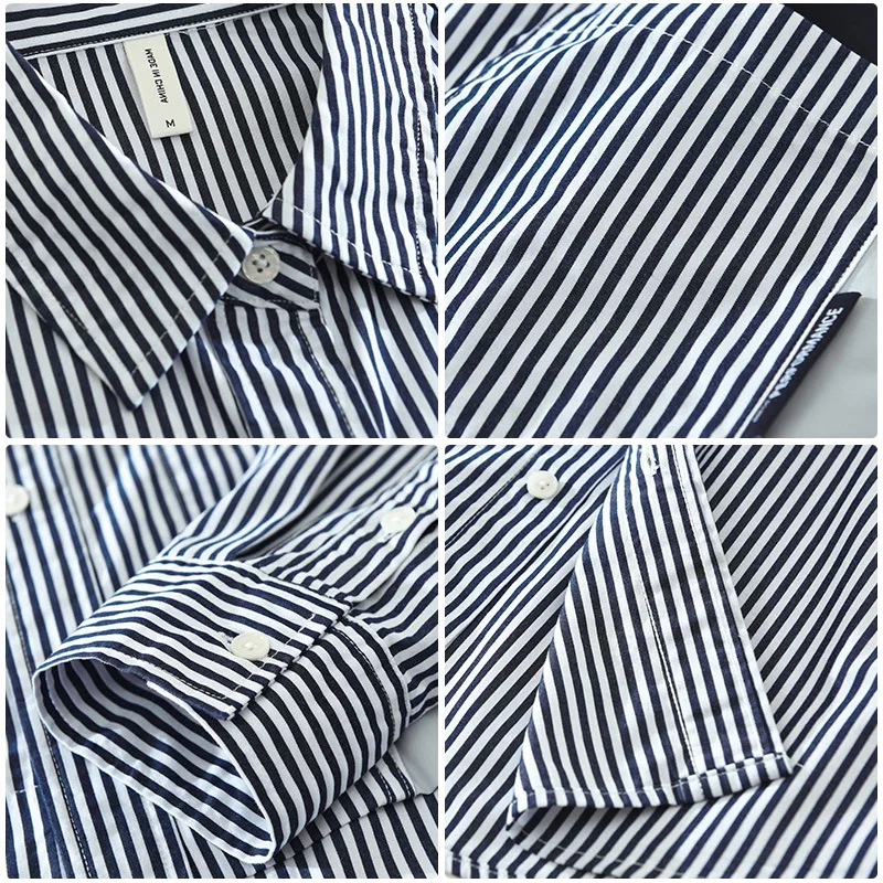 2024 Spring New Patchwork Striped 100% Cotton Shirts for Men Clothing Casual Loose Long Sleeve Streetwear Mens Shirts CM7208