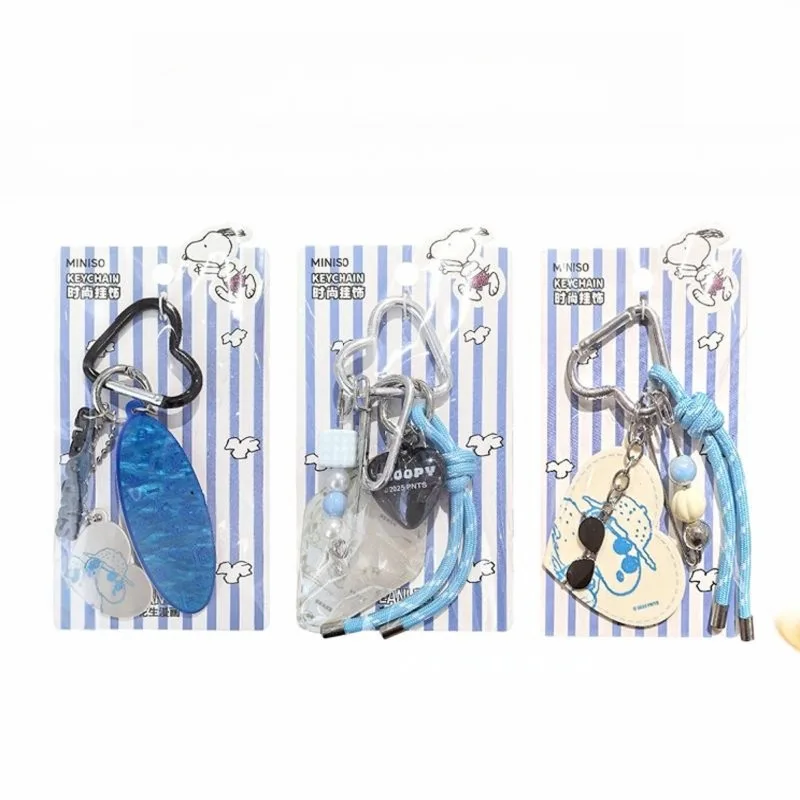 MINISO Kawaii سنوبي المفاتيح المحيط مذكرات الماس القلب الخرز لوح التزلج مرآة قلادة هدية للفتيات عيد ميلاد