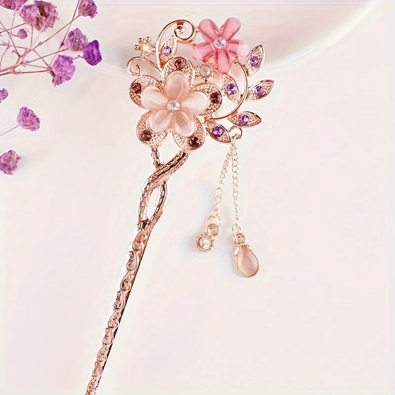 1PC Vintage Ethnic Style Hairpin Elegant Flower Shaped Hairpin Exquisite Pendants Hairpin