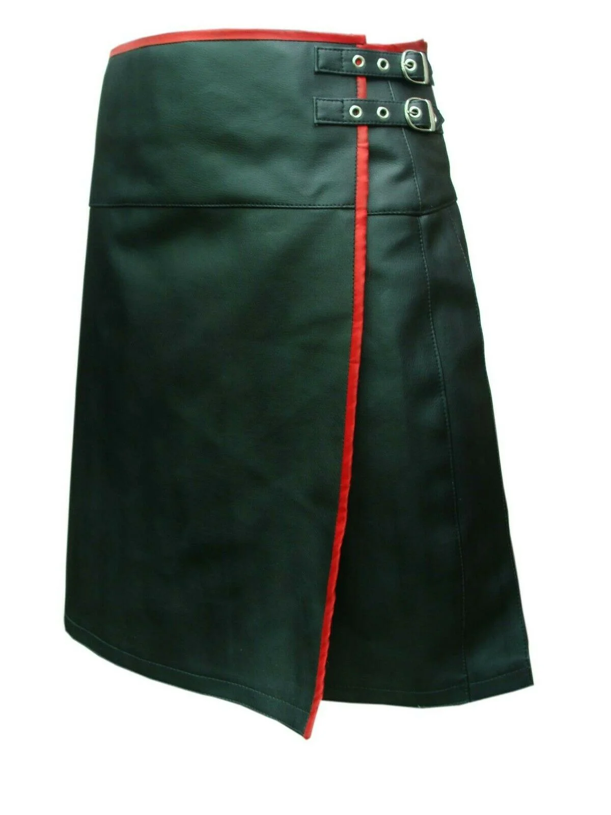 Mens Pure Black Leather Kilt Wrap Around Halloween Wear Traditional Kilt Costume