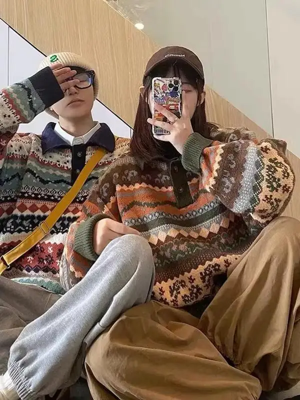 

Loose Fit Ne Knitwear Sweater Men's Vintage Lazy Sle Autumn Winter Trendy Overhead Yarn Women's Faion Urban Youth ...