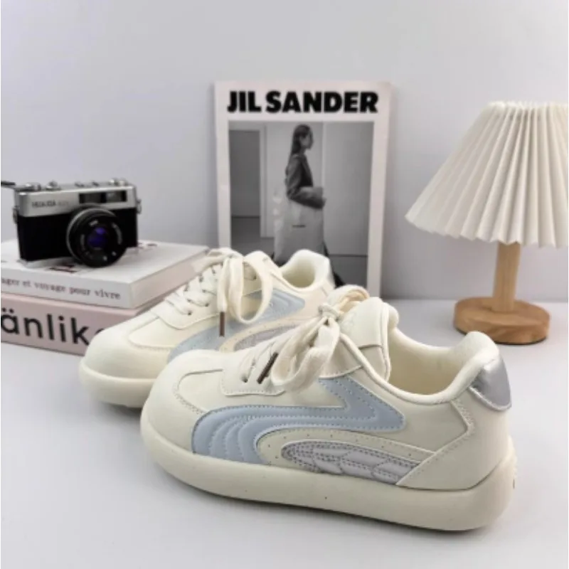 Vintage Women Chunky Sneakers White Navy Splicing Lace‑Up Thick Bottom Casual Sports Shoes Comfortable Daily Walking Footwear - view 6