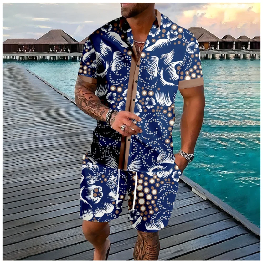 Hawaiian Sets Flowers Button Shirts Shorts Summer Florals Mix Colors Beach Hipster Streetwear Tracksuits Men Clothing