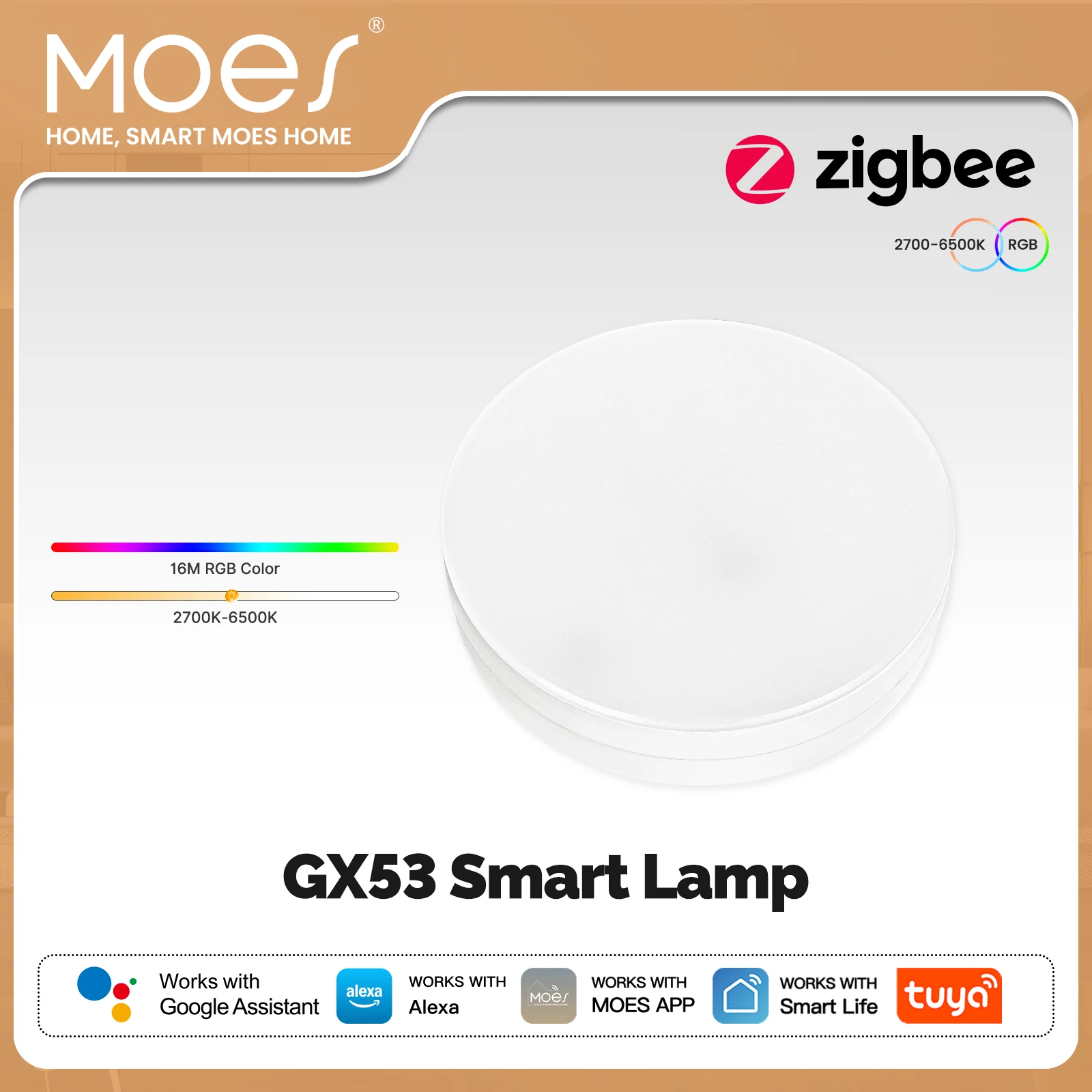 

MOES Tuya ZigBee Умная светодиодная лампа GX53 Изменение цвета с регулируемой яркостью Лампочка Синхронизация музыки Ресторанный шкаф Работа с Alexa Google Home