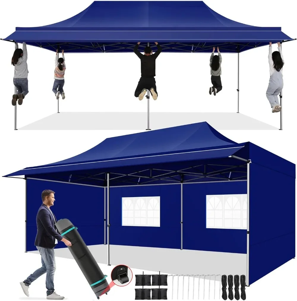 10x20 Pop Up Canopy Tent with Awning,Heavy Duty Canopy UPF 50+ All Season Wind Waterproof Commercial Outdoor Street