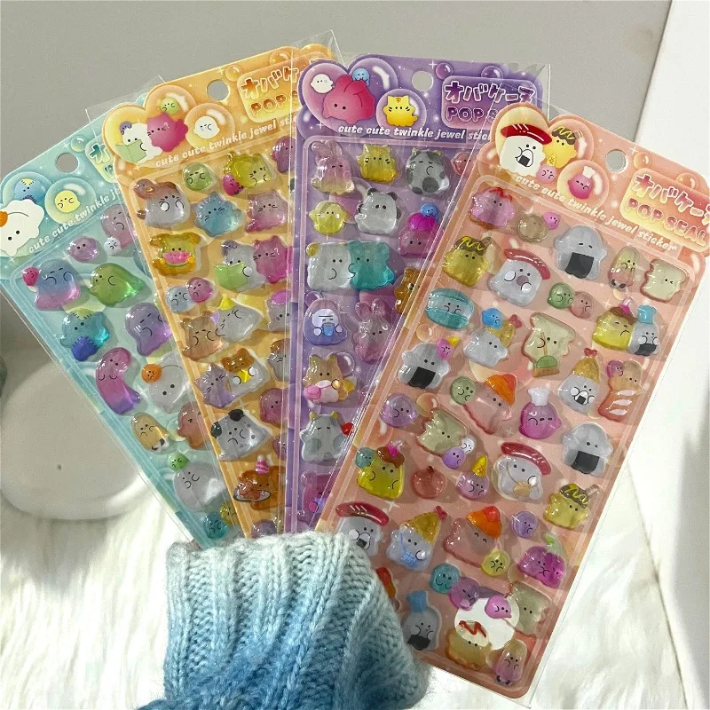 Adesivos decorativos de cristal em relevo 3D fofos de fantasma da família - adesivos criativos para scrapbook de papelaria infantil