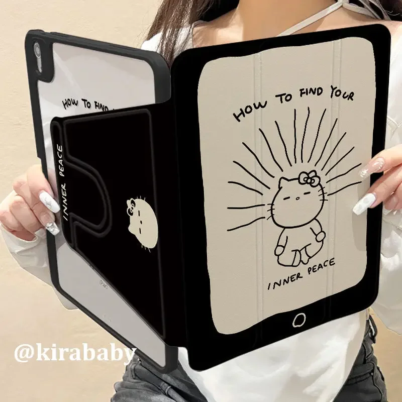 

Cartoon Rotate Tablet Case For IPad Pro 2020 Mini 6 Air 4 5 6 11 Inch 8th 9th 10.2 10 Gen 10.9 With Pen Slot Hello Kitty Cover