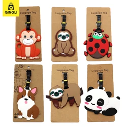 Bonito pequeno animal Anti-lost Tag Bagagem, Travel Essentials, Etiqueta da bagagem dos desenhos animados, Joaninha e macaco, Portable ID Address Holder