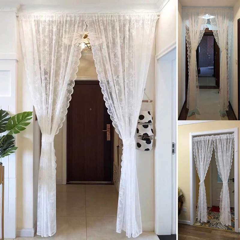 1PC Tulle Sheer Curtains Lace Pastoral Style White Jacquard Window Curtains Fabric Drapes Door Curtain for Living Room Bedroom