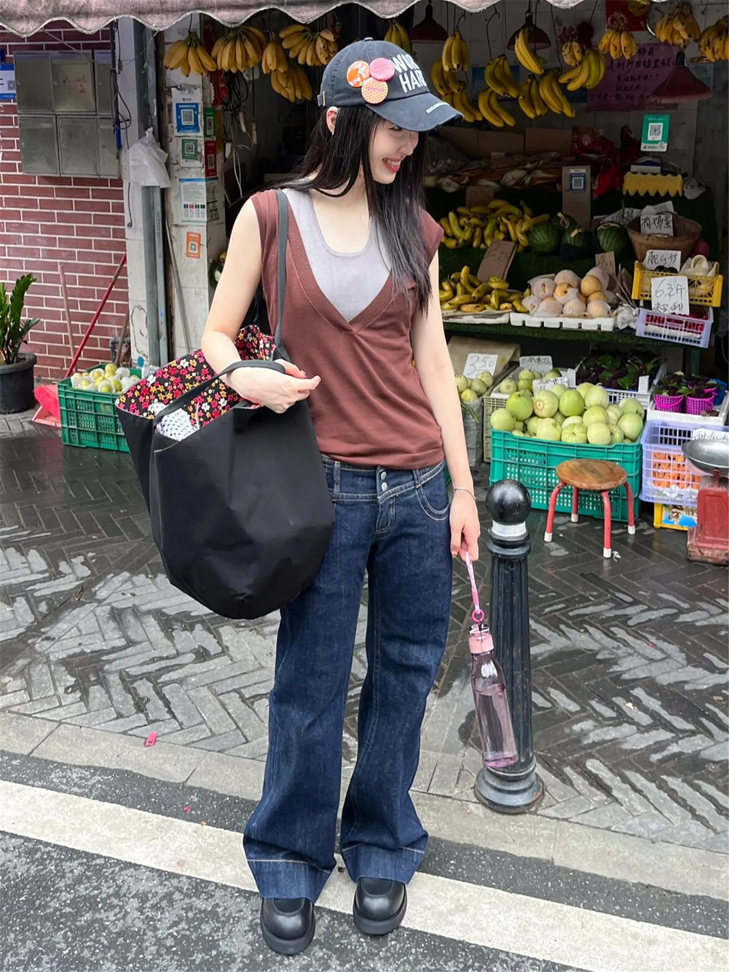 

Extended American High Street Vintage Low Waist Flared Jeans Women's Loose Drapey Floor-Length Denim Pants Casual Cotton