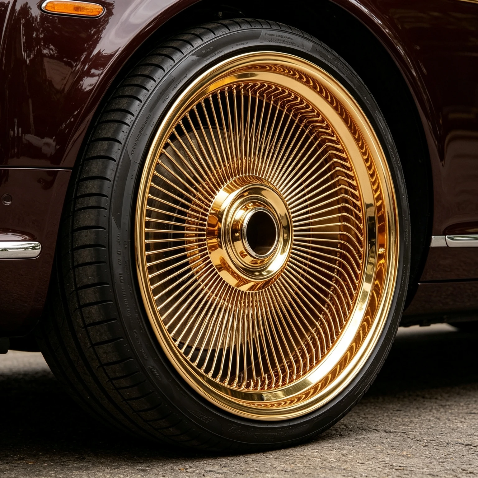 Custom 20 22 24 26 Inch Full Gold Deep Lip Wire Wheel Hub 4/5/6 Holes Large Floating Cover for Classic Cars