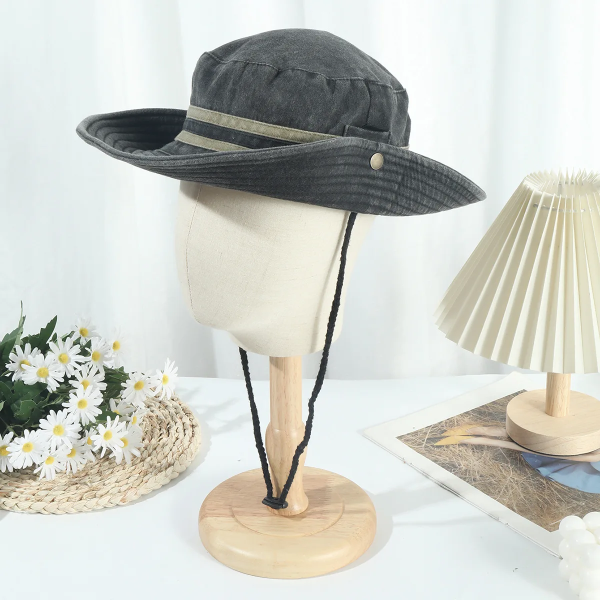 قبعة دلو برباط من رعاة البقر الغربي للحماية من أشعة الشمس الصيفية العتيقة، قبعة سفر متعددة الاستخدامات للمشي لمسافات طويلة والتخييم #6