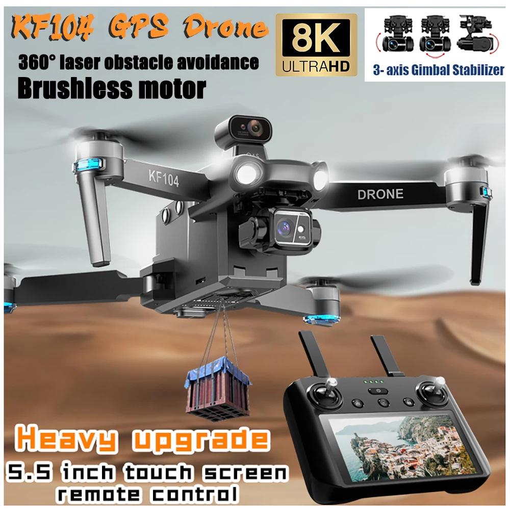 New KF104 Max EIS Professional Drone 8K 3-axis Head Obstacle Avoidance 6km UAV with Camera Folding RC Quadcopter fpv Drone Toys