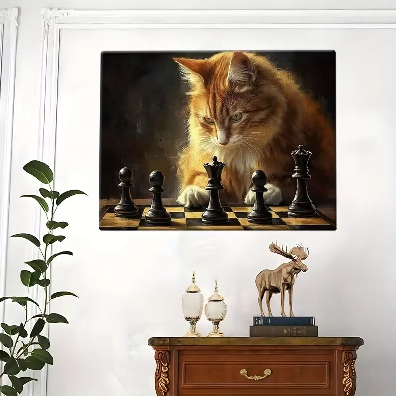 Retro Cat Chess Poster and Prints Animal Art Canvas Painting Wall Art Picture for Living Room Home Decor Cuadros No Frame view 4