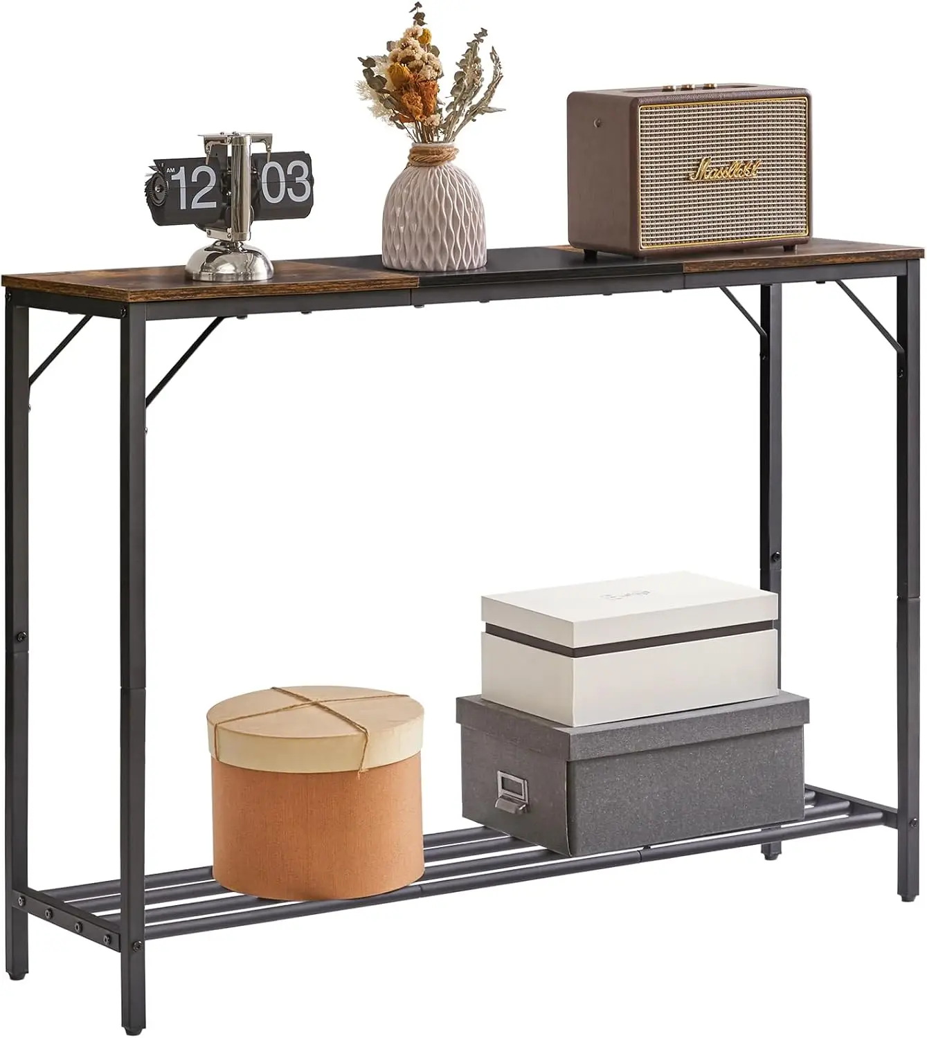 

Narrow Console Table, 42.1'L Industrial entryway Table, 2 Tiers Sofa Side Table with Storage Shelf, for Entryway, Hallway