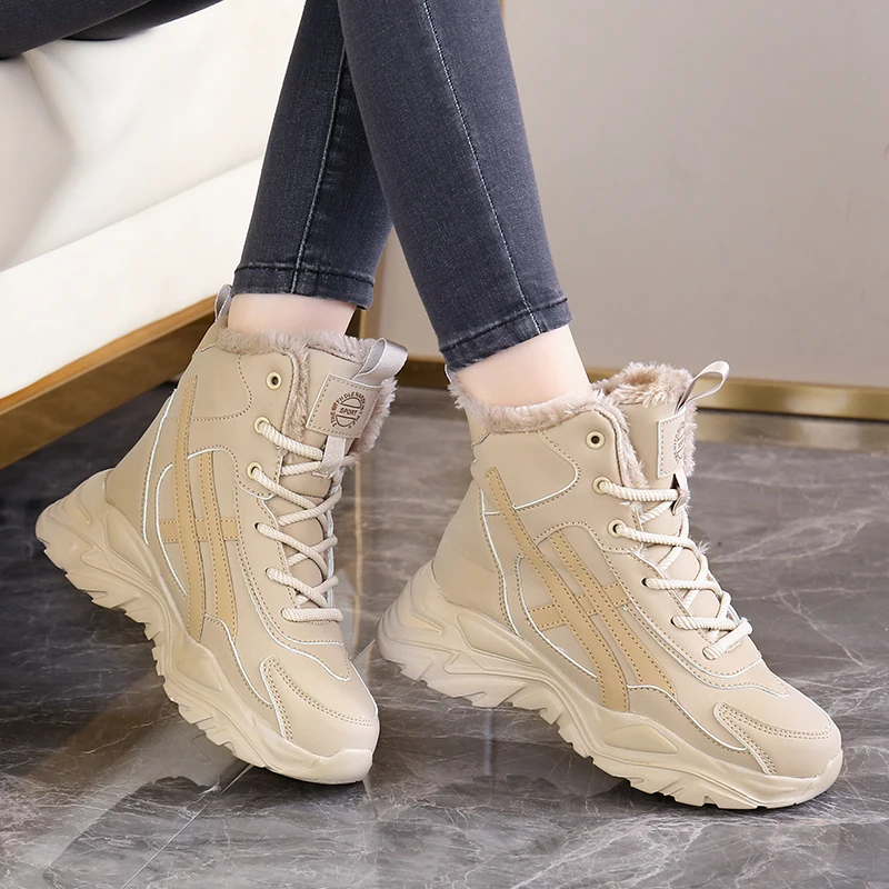 

Женская обувь, зимние теплые хлопковые кроссовки, модные плюшевые зимние ботинки из искусственной кожи, женские повседневные ботильоны, водонепроницаемые, нескользящие