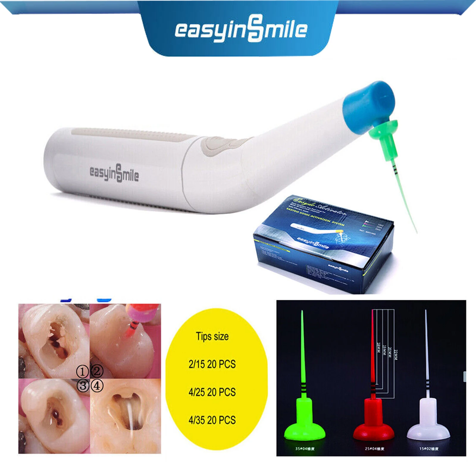 Easyinsmile Endo Sonic Activator Dental Root Canal Irrigator Bendable Never Break 60 Endo Tips