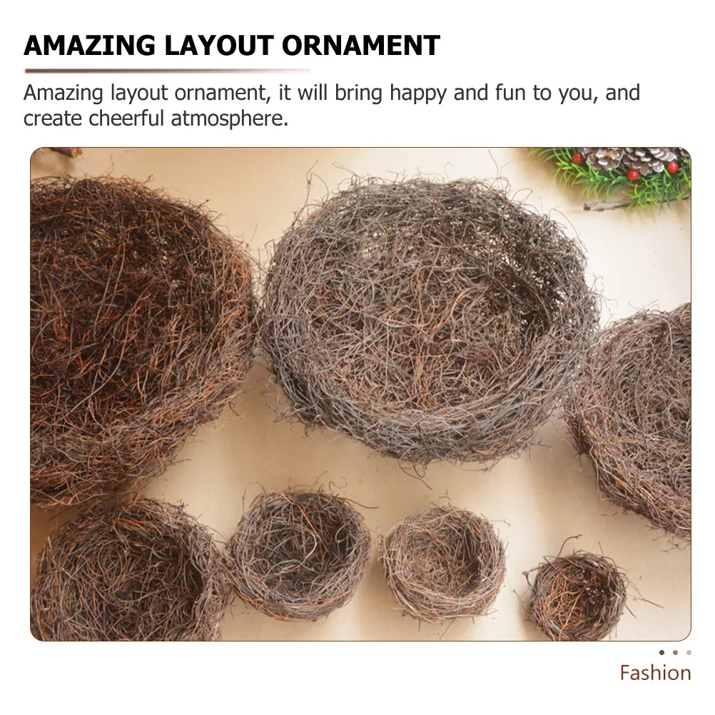 6 Pcs Crafts Bird Nest Tree Topper for Rattan Small Home Decor Decoration Hanging