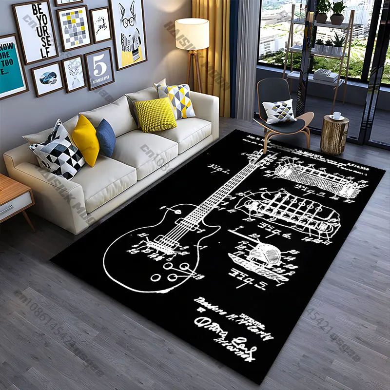 Guitar patent design schematic carpet Yoga living room room decor children's crawling mat doormat area rug games mat