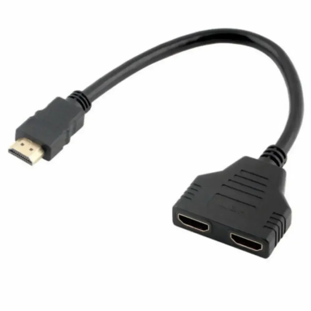 Caliente Compatible con HDMI 2 puerto Dual Y Splitter HD 1080P V1.4 Macho a hembra doble Cable adaptador 1 en 2 de convertidor de Cable de conexión