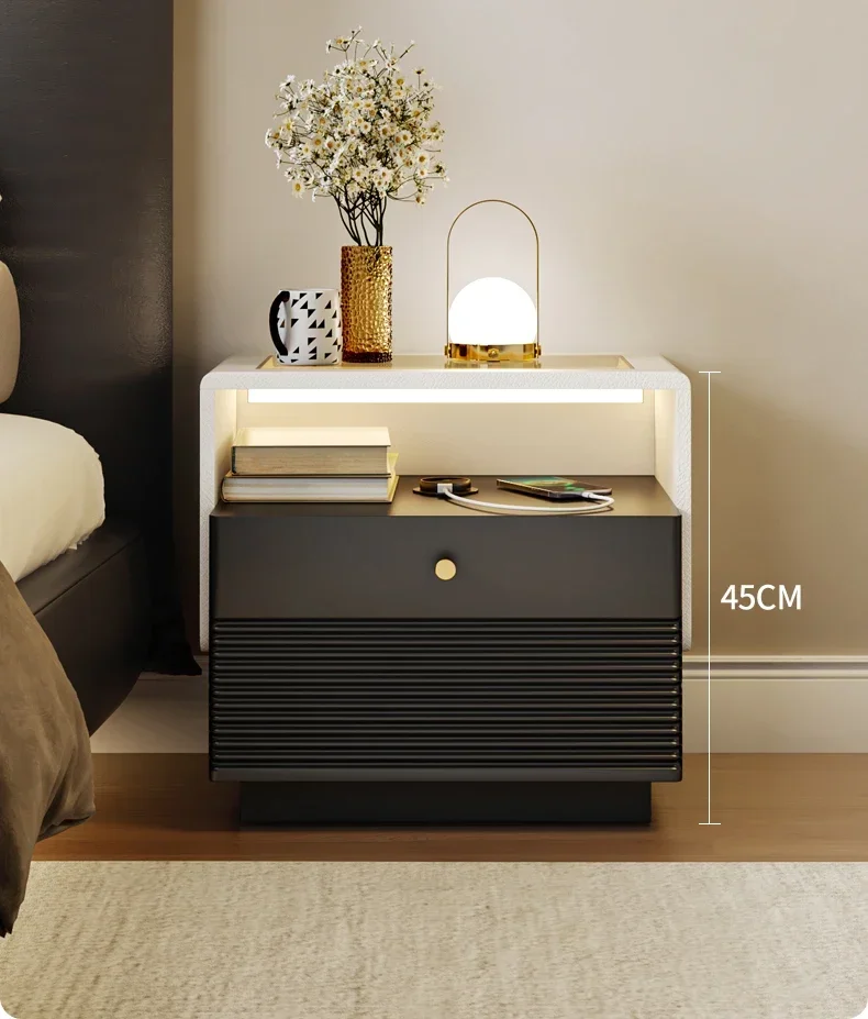 Bedside table Simple modern home bedroom Glass countertop locker Small bedside shelf Storage cabinet