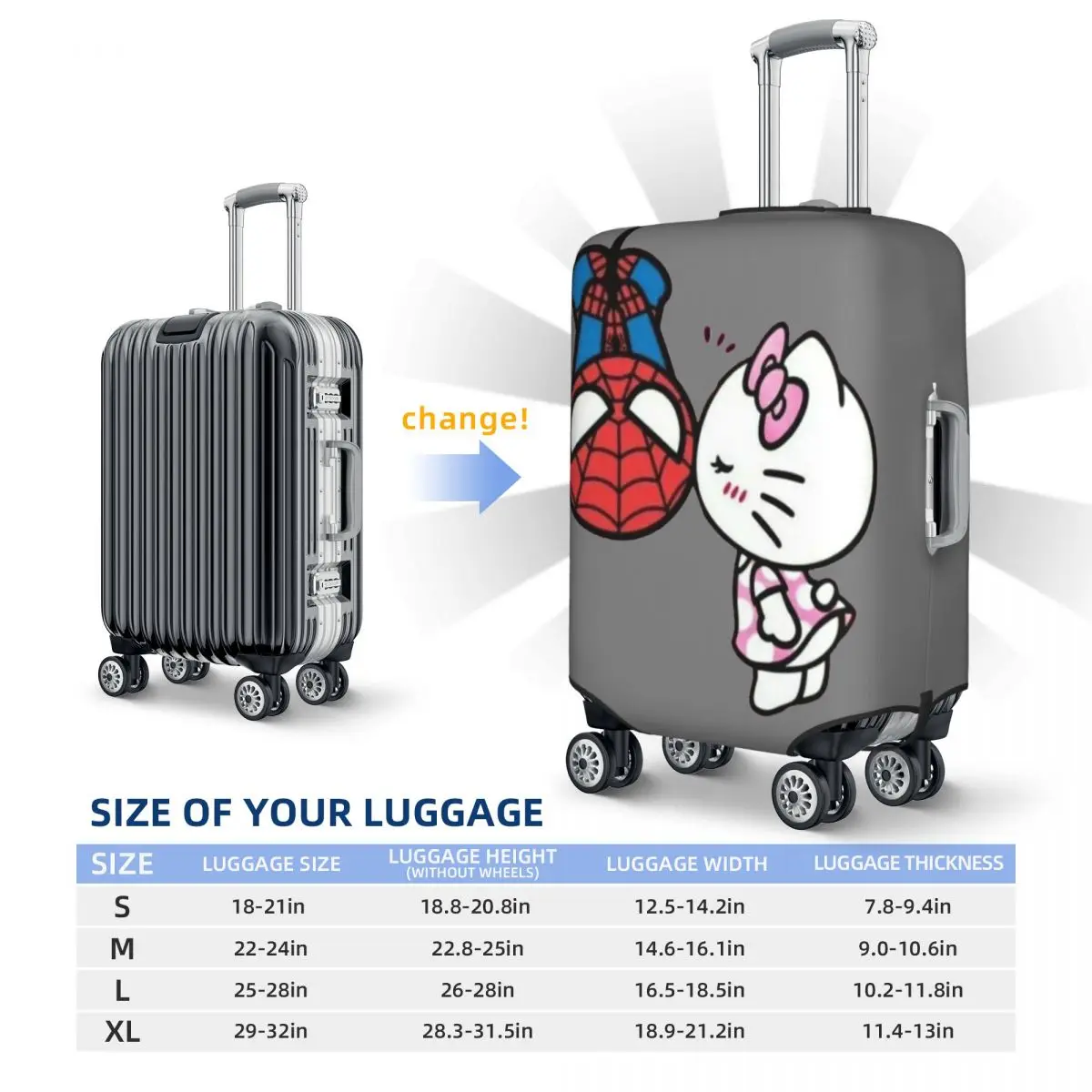 Capa de mala personalizada Hello Kitty Spider Man à prova de poeira protetor de bagagem para 18-32 polegadas