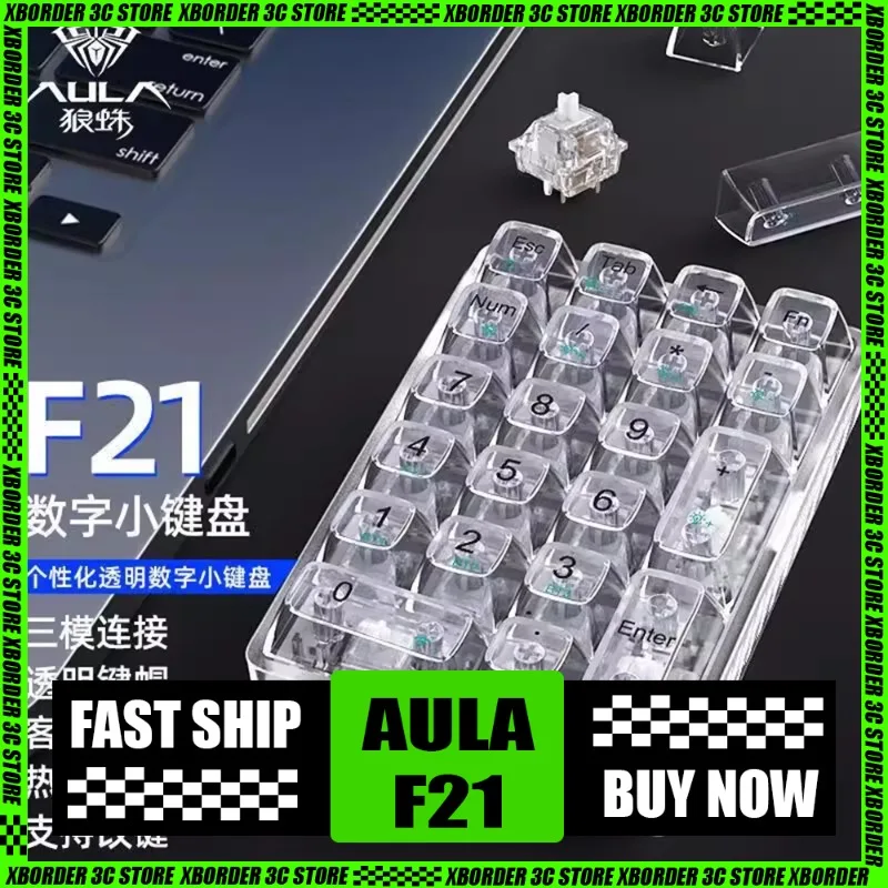 

AULA F21 Mechanical Keyboard 3Mode Wireless Bluetooth Customized Transparent Shell Hot Swappable Small Keyboard Numeric Keyboard