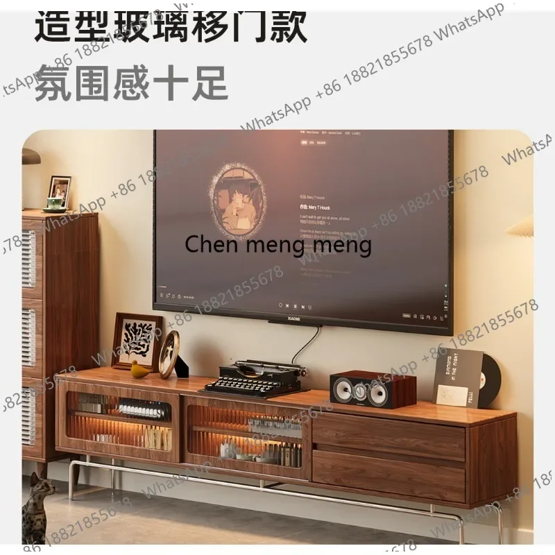N138  Solid wood TV cabinet, walnut high-footed floor cabinet small apartment living room, storage locker
