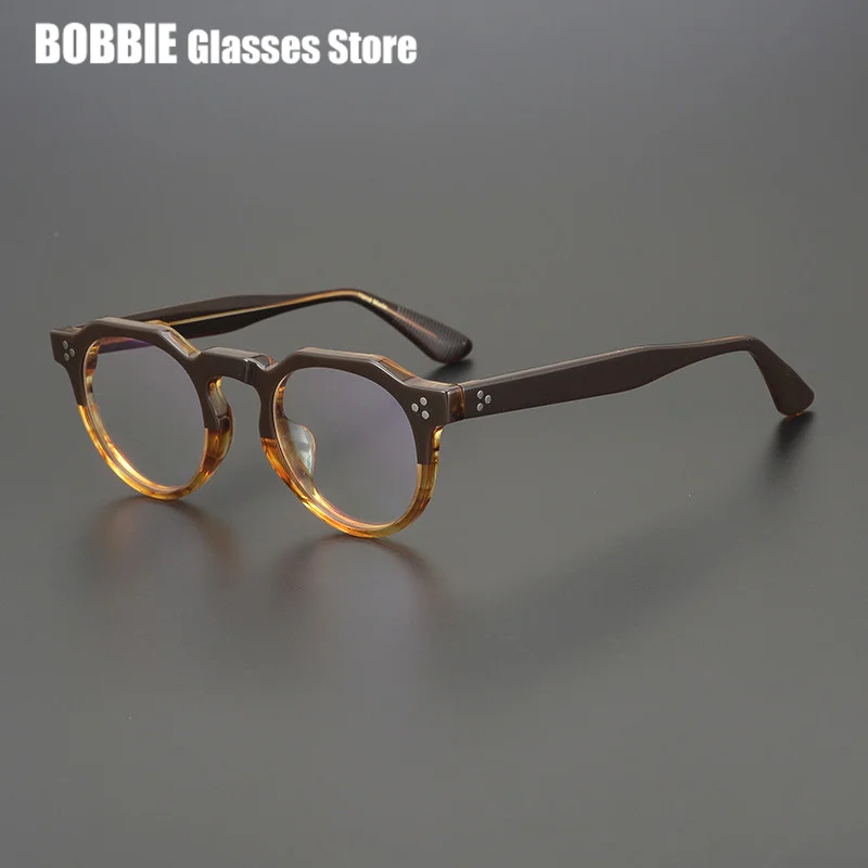 Celluloid Handmade Acetate Myopia Eyeglasses Frame Tortoise Glasses Frame Japanese Brand Round Designer Style Men Women Top