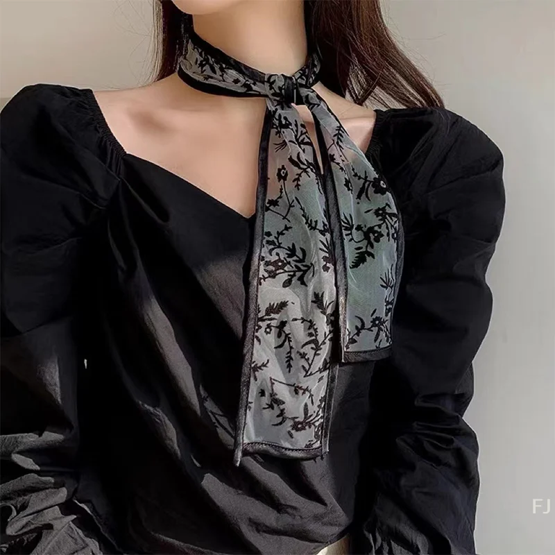 

[YU]Sweet Flower Lace Neck Strap Dressing Decoration Korean Style Hair Band Neckerchief Transparent Long Ribbon Head Scarf