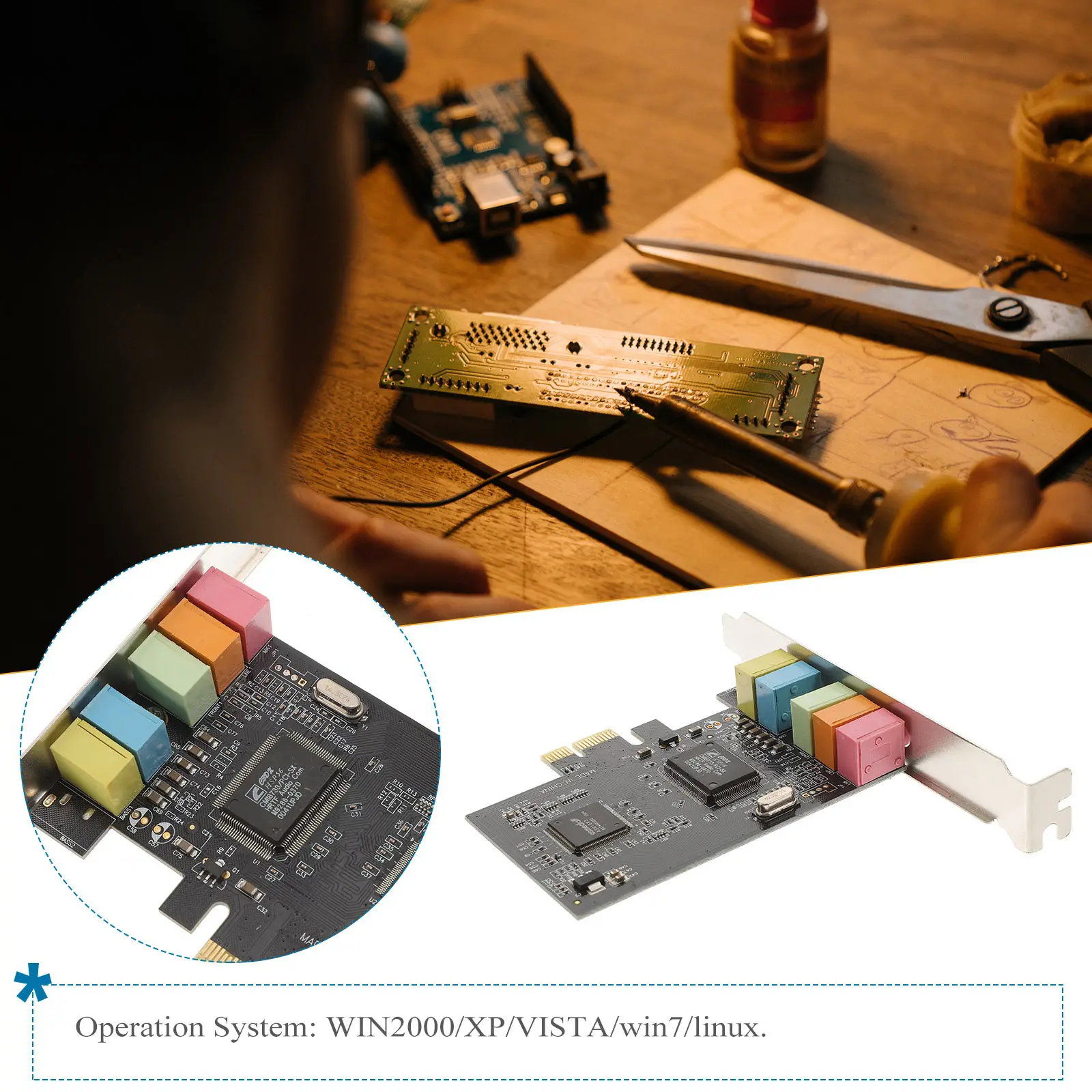 Internal Pcie Sound Card 5 Interfaces Low Profile Bracket 5.1 Channel Surround 3D Stereo Multi Channel Audio Card