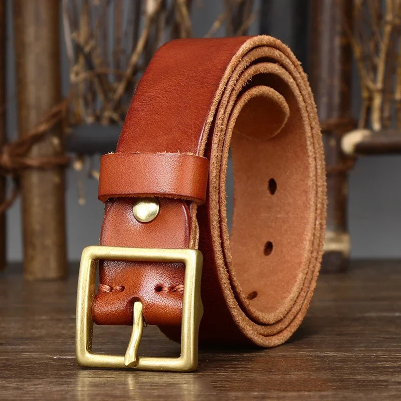 3.3CM pure cowhide genuine leather belt for men and women high quality brass buckle belt denim fashion designer matching belt
