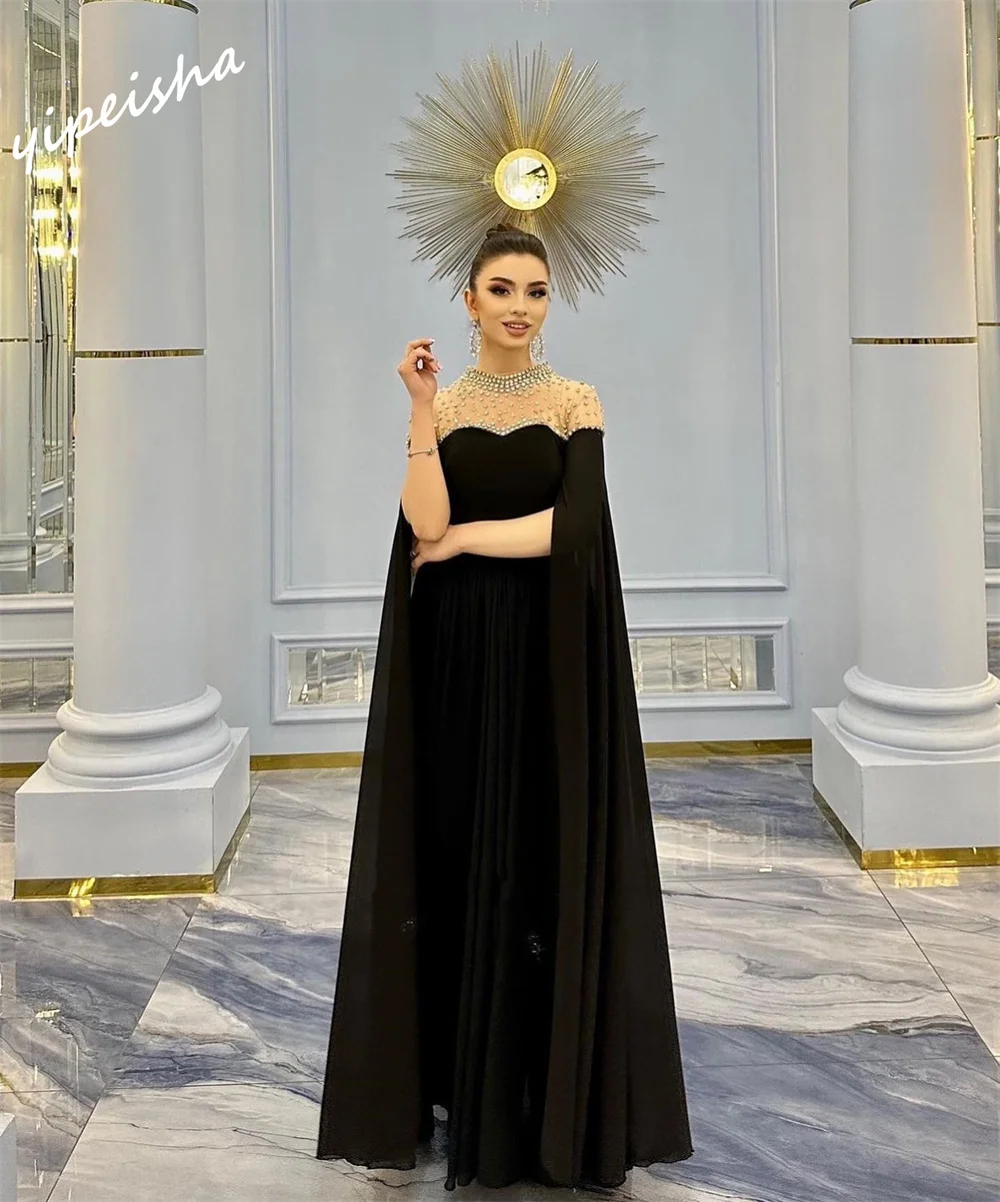 Prom Dress Saudi Arabia   Exquisite High Collar A-line es Rhinestone Vertically Chiffon Customized