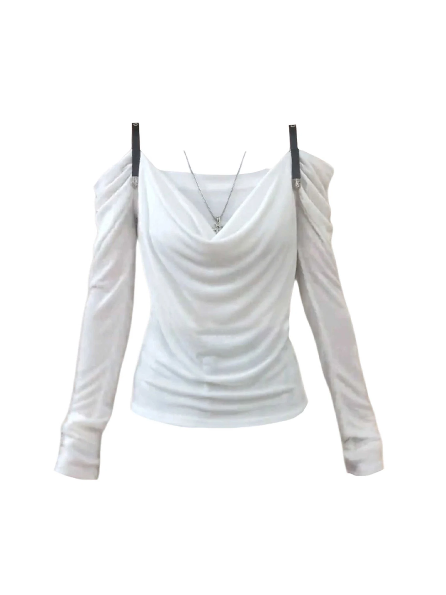 

Женская белая футболка Y2k Gyaru, винтажная футболка в стиле Харадзюку, футболки с открытыми плечами и длинными рукавами, одежда 2000-х годов, осень 2025 г.