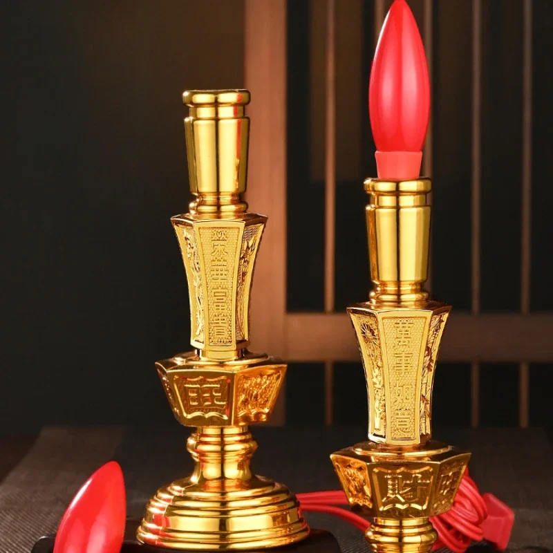 2pcs Plastic Power Simulated Candlestick Buddhist Utensils Home Decoration Buddhist Temple Worship Pray for Auspiciousness