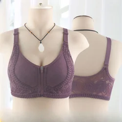 New Soft Cotton Cup Front Zipper Middle-Aged and Elderly Underwear Women's Wireless Adjustable Shoulder Strap Large Size Bra