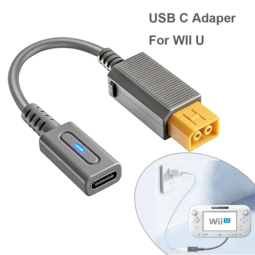 12cm Type-C PD 45W Charging Cable Blue LED USB-C Power Cord for Wii U Console
