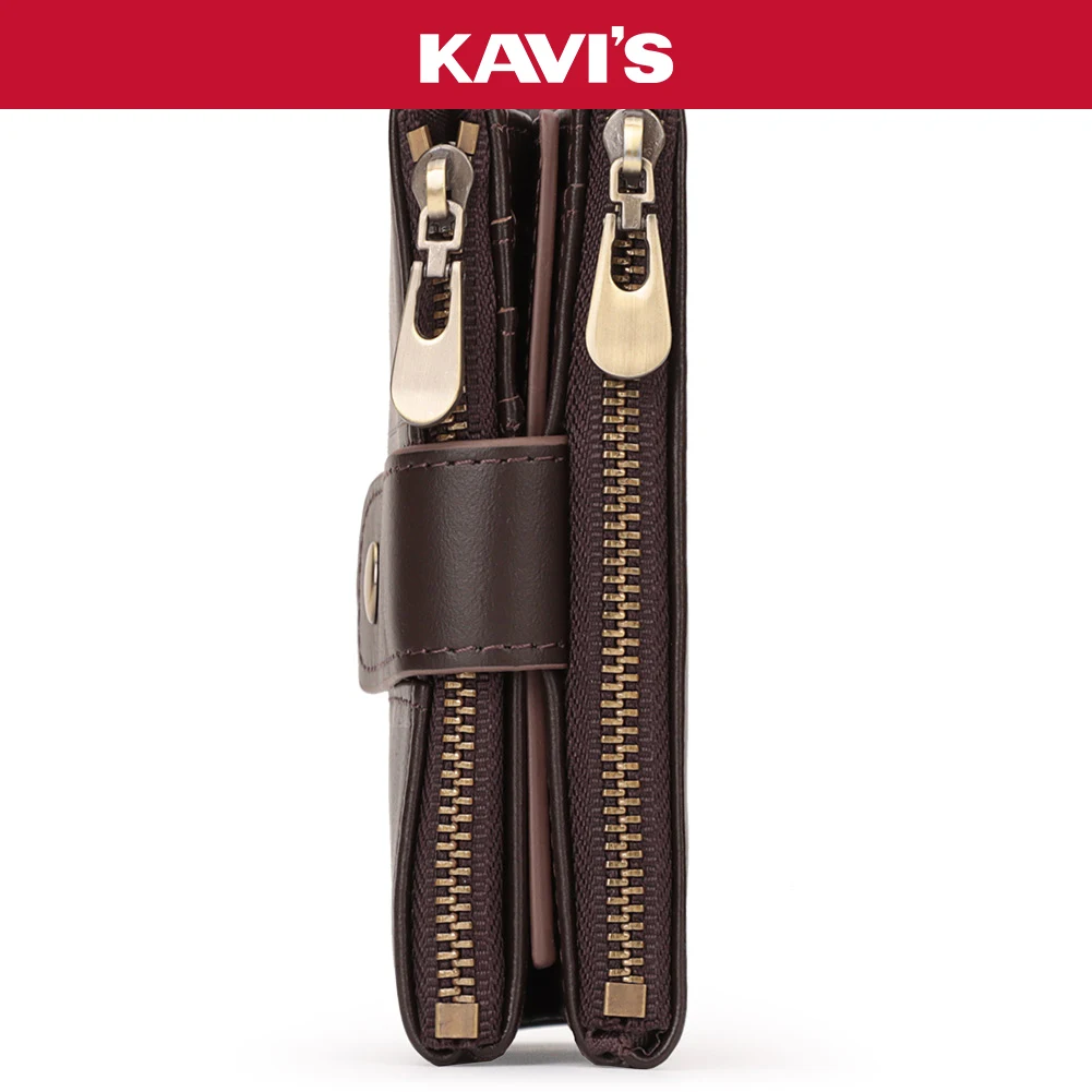 KAVIS 100% Genuine Leather Rfid Wallet Men Crazy Horse Wallets Coin Purse Short Male Money Bag Quality Designer Mini Walet Small