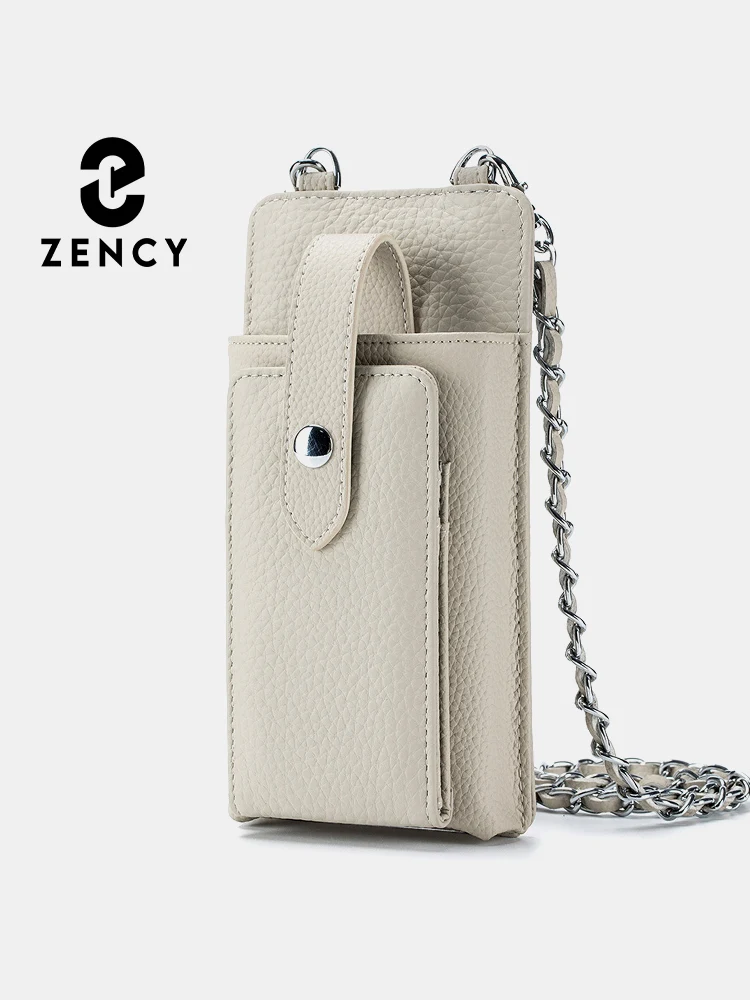 

Zency Genuine Leather Mini Bag For Women Trendy Fashion Chain Shoulder Bag Purses Flap ID Card Phone Bags Roomy Cross body Beige