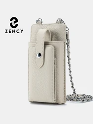 Mini borsa Zency in vera pelle per donna Borsa a tracolla a catena alla moda alla moda Borse con patta per carta d'identità Borse per telefono Spazio corpo a croce Beige