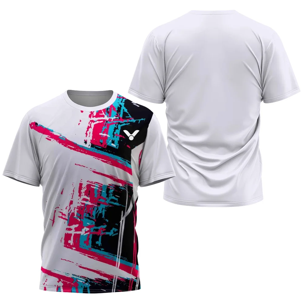 Geometrischer Block 3D-gedrucktes Badminton-Sporttrikot für Herren und Damen, Unisex, schnell trocknend, atmungsaktiv, für Training und Wettkampf, kurzärmeliges Oberteil – Detail 12