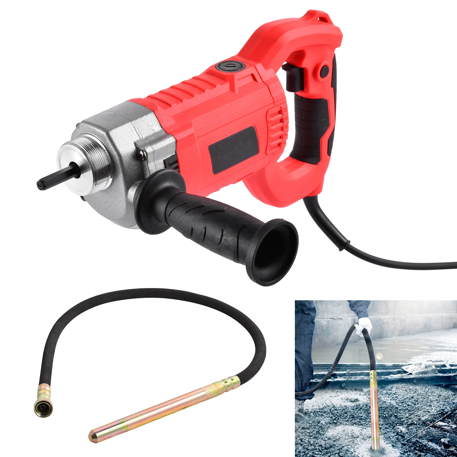 Vibrateur à béton 1600W, mélangeur portatif pour béton, 5600 tr/min, vibrateur d'insertion pour la construction avec arbre flexible de 2 m