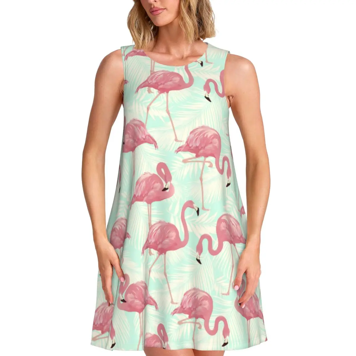 Cute Flamingo Pattern Tank Dress Tropical Animal Print Street Style Dresses Summer Print Sexy Dress Sleeveless Vestidos Big Size