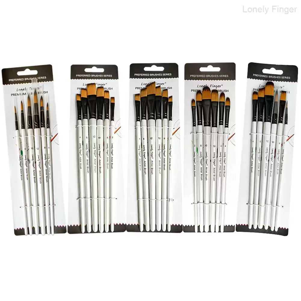 6pcs Paint Brushes Set for Acrylic Painting,Watercolor,Oil，Inks，Gouache，Crafts, Brush Tip Flat，Round, Angle，Filbert,Paint