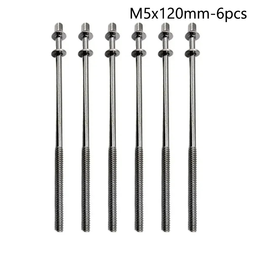 6Pcs Durable Strong Drum Tension Rods with Washers M5 Drum Lug Bolts Metal 5mm Drum Tight Screw for Jazz Drums Repair