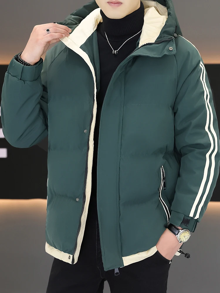 

Мужская зимняя теплая повседневная хлопковая куртка с капюшоном, антихолодное модное брендовое молодежное молодежное пальто с украшением на молнии