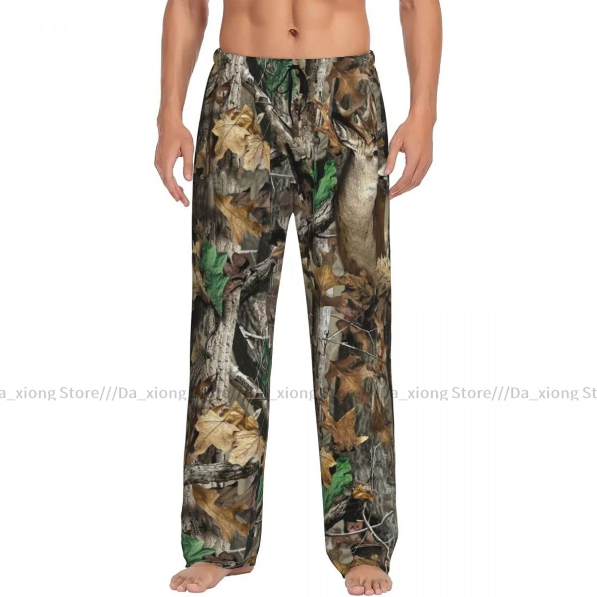 Mens Casual Pajama Long Pant Loose Elastic Waistband Camouflage Forest Tree Cozy Sleepwear Home Lounge Pants